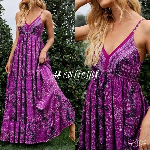 Bohemian Boho Gypsy Ruffle Cami Maxi Dress - Picture 3 of 8